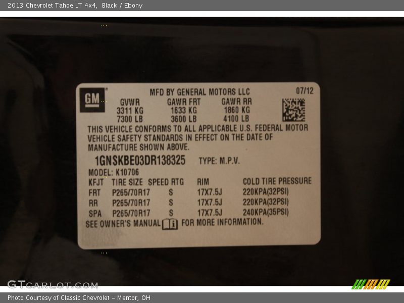 Black / Ebony 2013 Chevrolet Tahoe LT 4x4