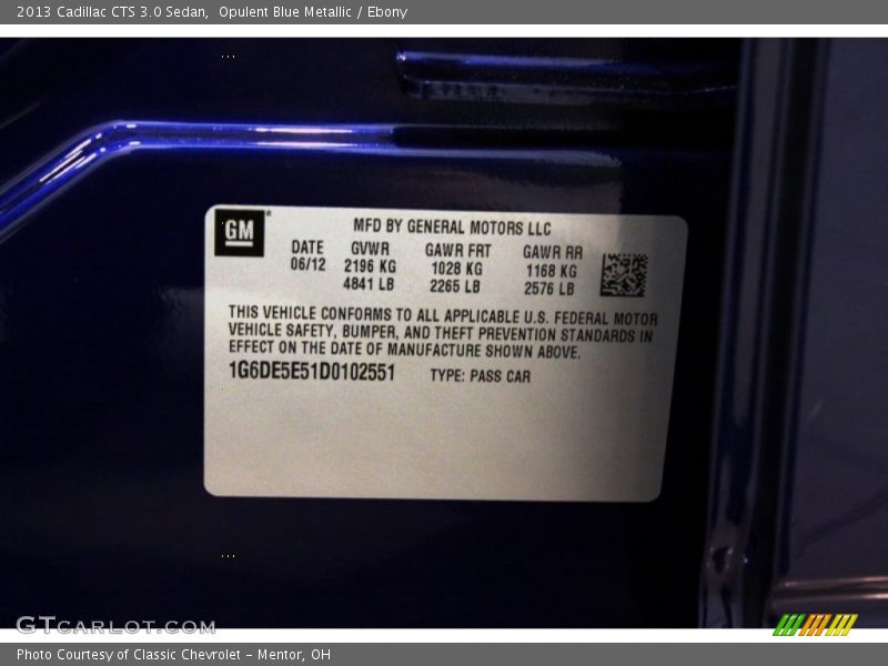 Opulent Blue Metallic / Ebony 2013 Cadillac CTS 3.0 Sedan