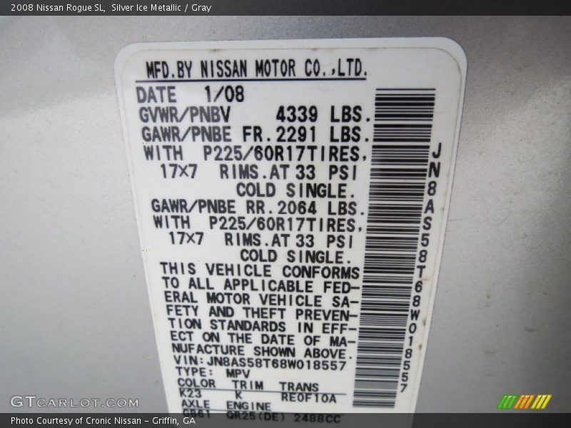Silver Ice Metallic / Gray 2008 Nissan Rogue SL