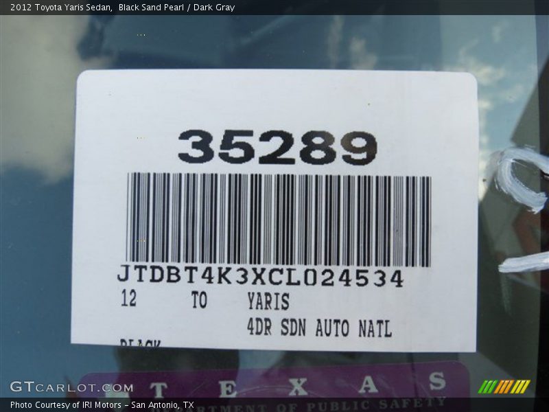 Black Sand Pearl / Dark Gray 2012 Toyota Yaris Sedan