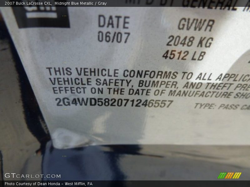 Midnight Blue Metallic / Gray 2007 Buick LaCrosse CXL
