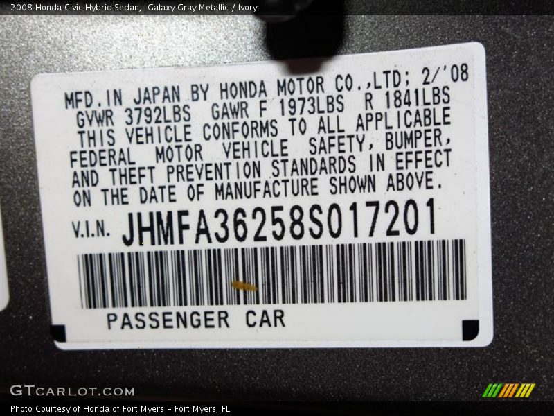 Galaxy Gray Metallic / Ivory 2008 Honda Civic Hybrid Sedan