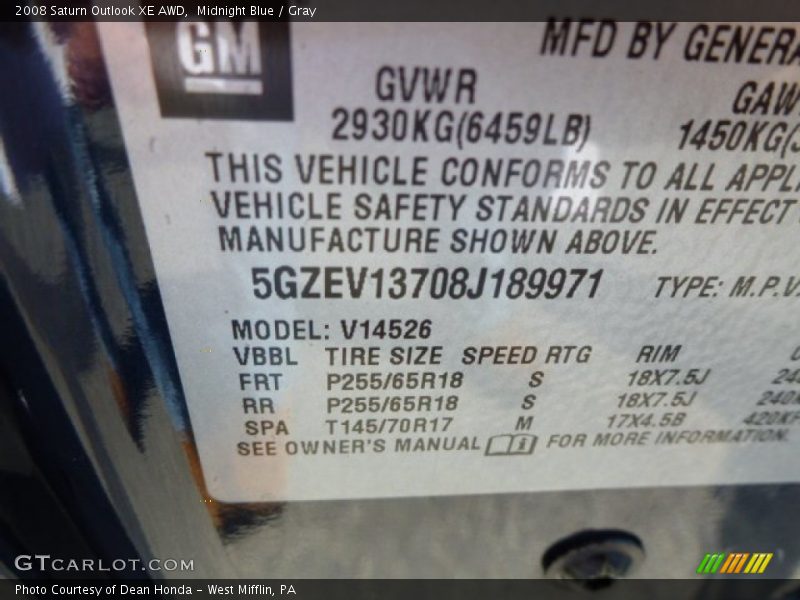 Midnight Blue / Gray 2008 Saturn Outlook XE AWD