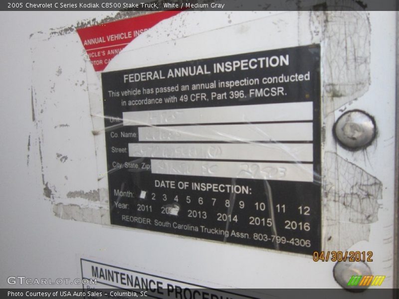 White / Medium Gray 2005 Chevrolet C Series Kodiak C8500 Stake Truck