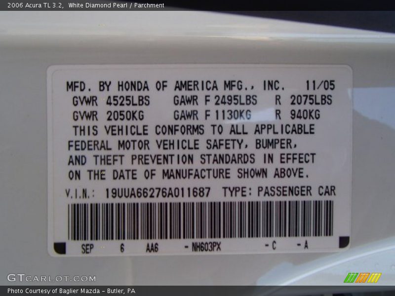White Diamond Pearl / Parchment 2006 Acura TL 3.2