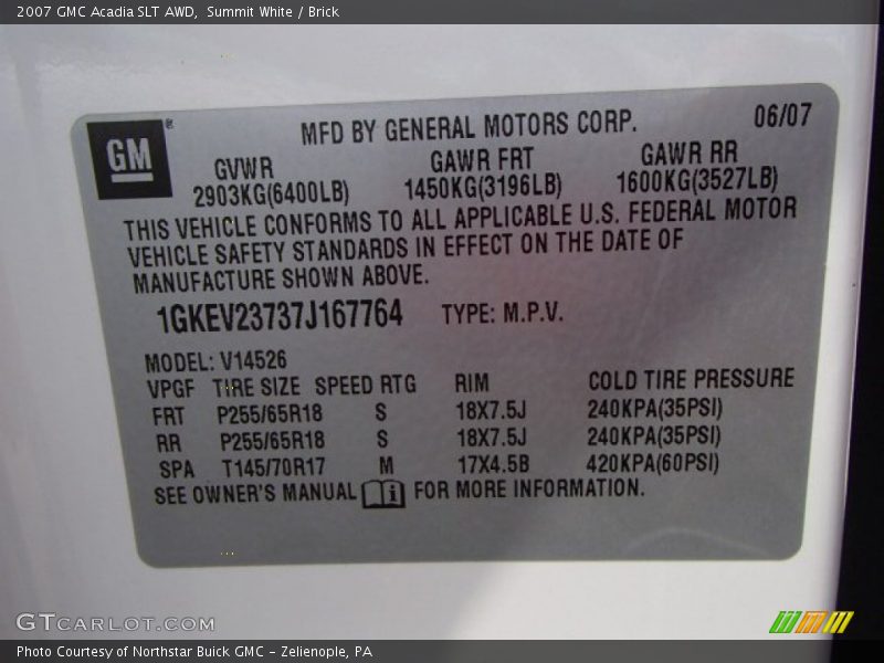Summit White / Brick 2007 GMC Acadia SLT AWD