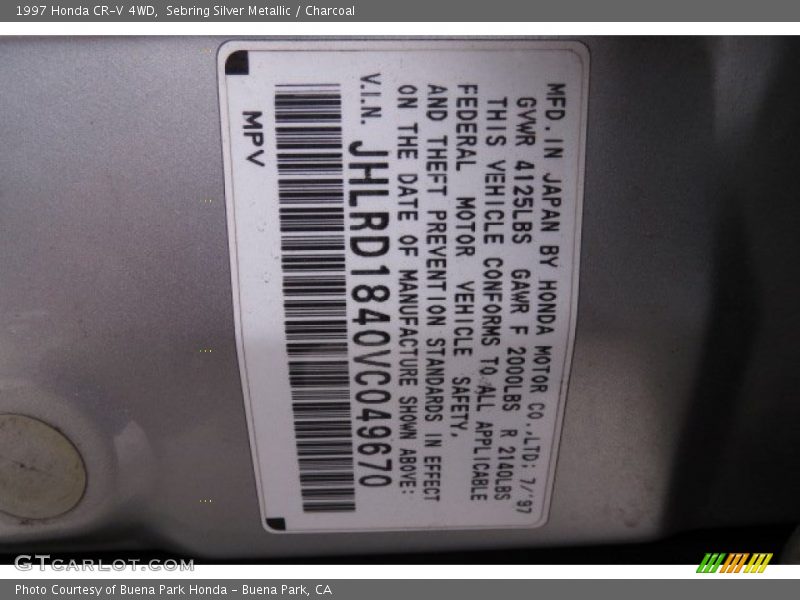 Sebring Silver Metallic / Charcoal 1997 Honda CR-V 4WD