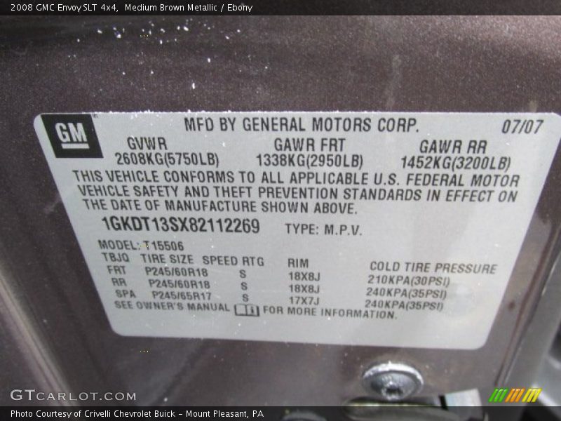 Medium Brown Metallic / Ebony 2008 GMC Envoy SLT 4x4