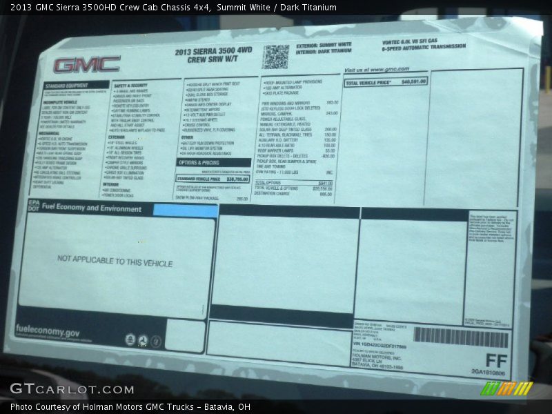  2013 Sierra 3500HD Crew Cab Chassis 4x4 Window Sticker