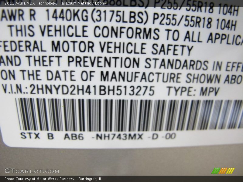 Palladium Metallic / Ebony 2011 Acura MDX Technology