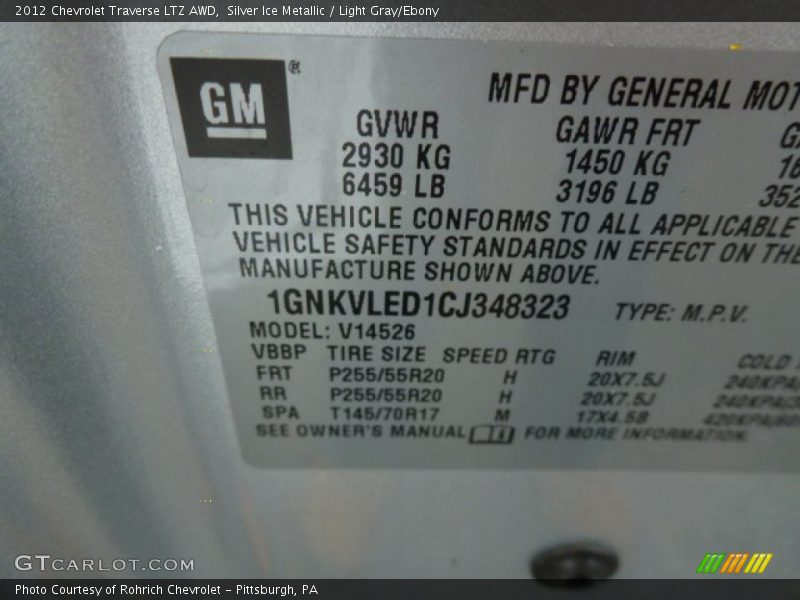 Silver Ice Metallic / Light Gray/Ebony 2012 Chevrolet Traverse LTZ AWD