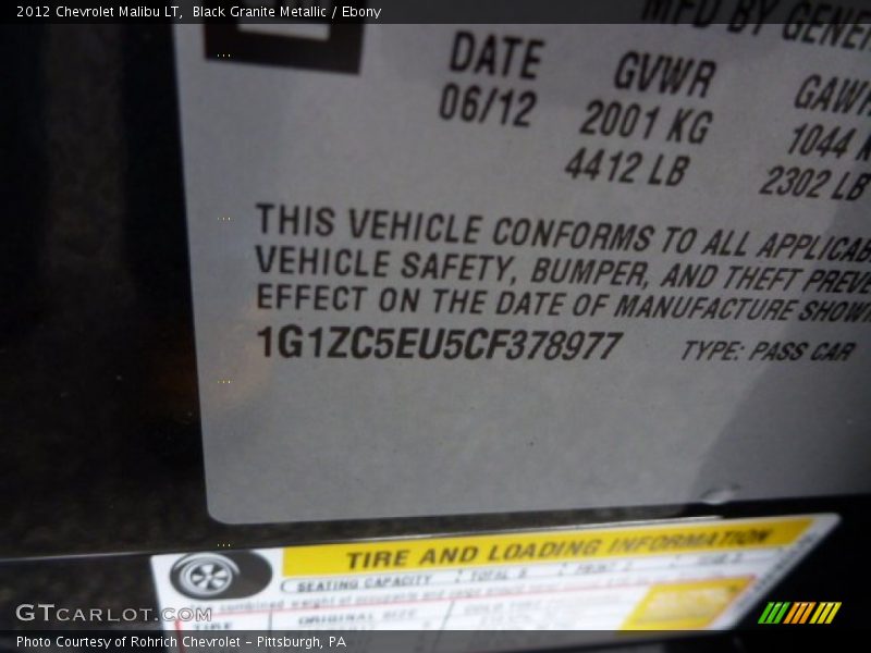 Black Granite Metallic / Ebony 2012 Chevrolet Malibu LT