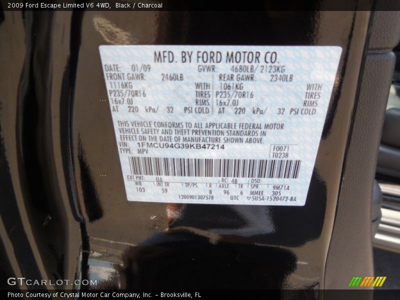 Black / Charcoal 2009 Ford Escape Limited V6 4WD