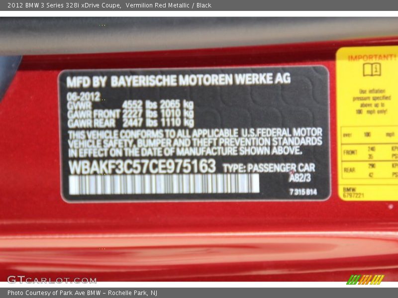 Vermilion Red Metallic / Black 2012 BMW 3 Series 328i xDrive Coupe