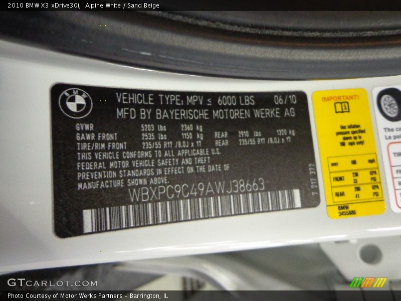 Alpine White / Sand Beige 2010 BMW X3 xDrive30i