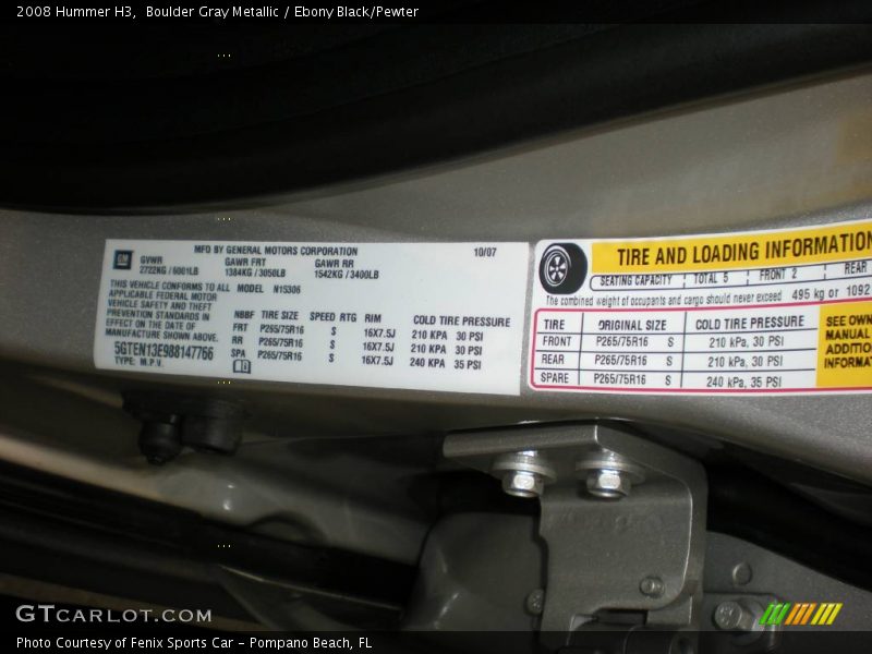Boulder Gray Metallic / Ebony Black/Pewter 2008 Hummer H3