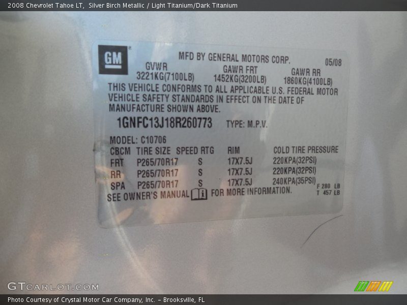 Silver Birch Metallic / Light Titanium/Dark Titanium 2008 Chevrolet Tahoe LT