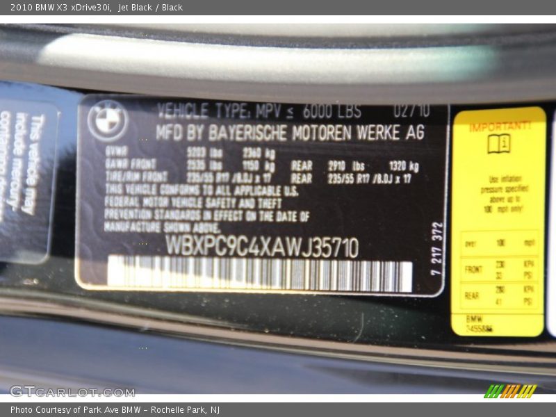 Jet Black / Black 2010 BMW X3 xDrive30i