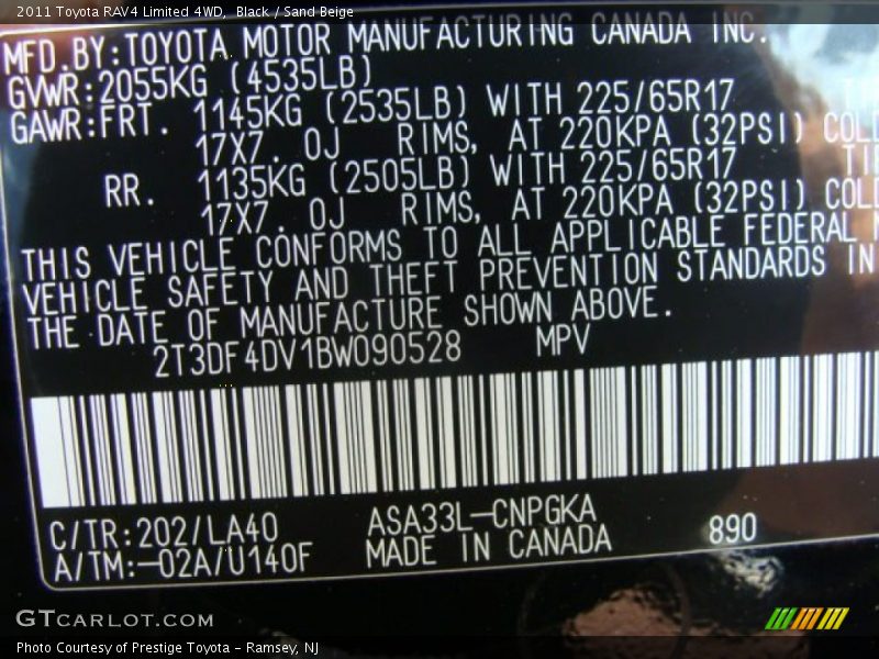 Black / Sand Beige 2011 Toyota RAV4 Limited 4WD