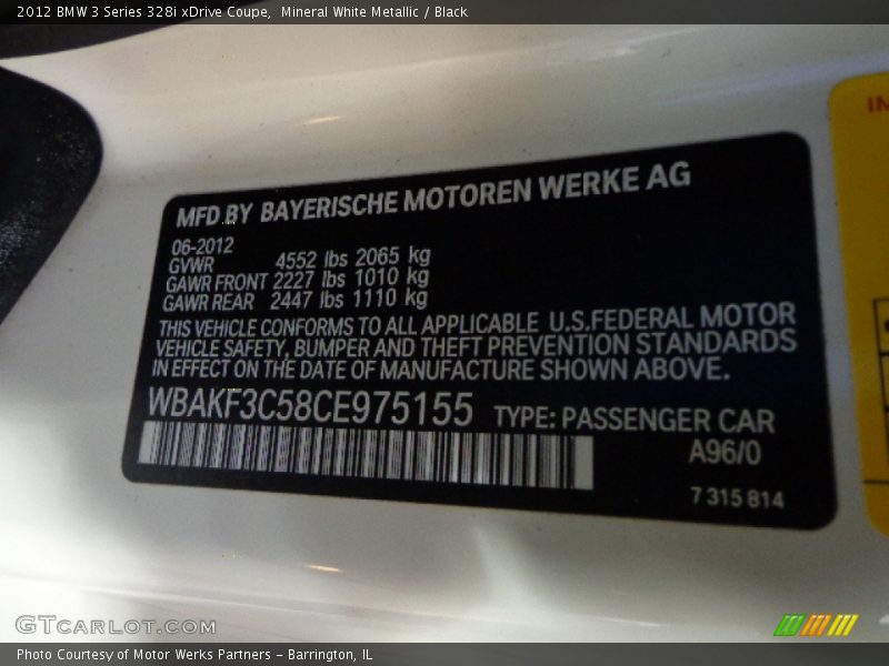 Mineral White Metallic / Black 2012 BMW 3 Series 328i xDrive Coupe