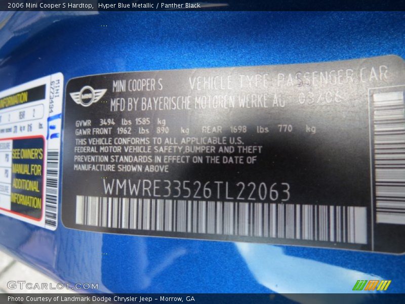 Hyper Blue Metallic / Panther Black 2006 Mini Cooper S Hardtop