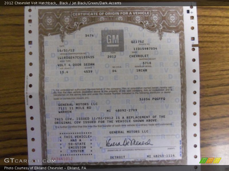 Black / Jet Black/Green/Dark Accents 2012 Chevrolet Volt Hatchback