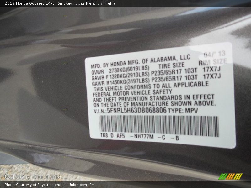 Smokey Topaz Metallic / Truffle 2013 Honda Odyssey EX-L