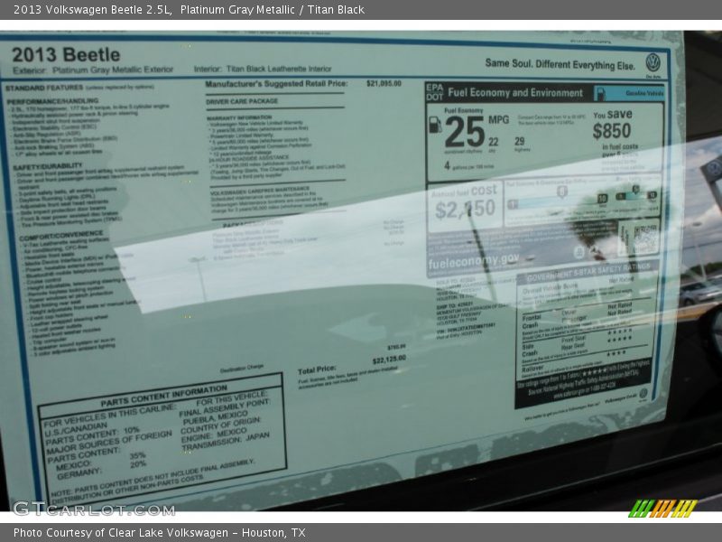Platinum Gray Metallic / Titan Black 2013 Volkswagen Beetle 2.5L