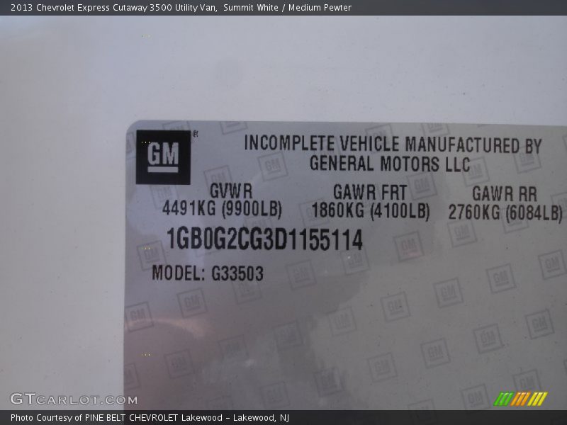 Summit White / Medium Pewter 2013 Chevrolet Express Cutaway 3500 Utility Van