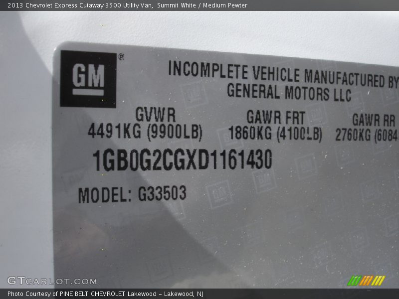 Summit White / Medium Pewter 2013 Chevrolet Express Cutaway 3500 Utility Van