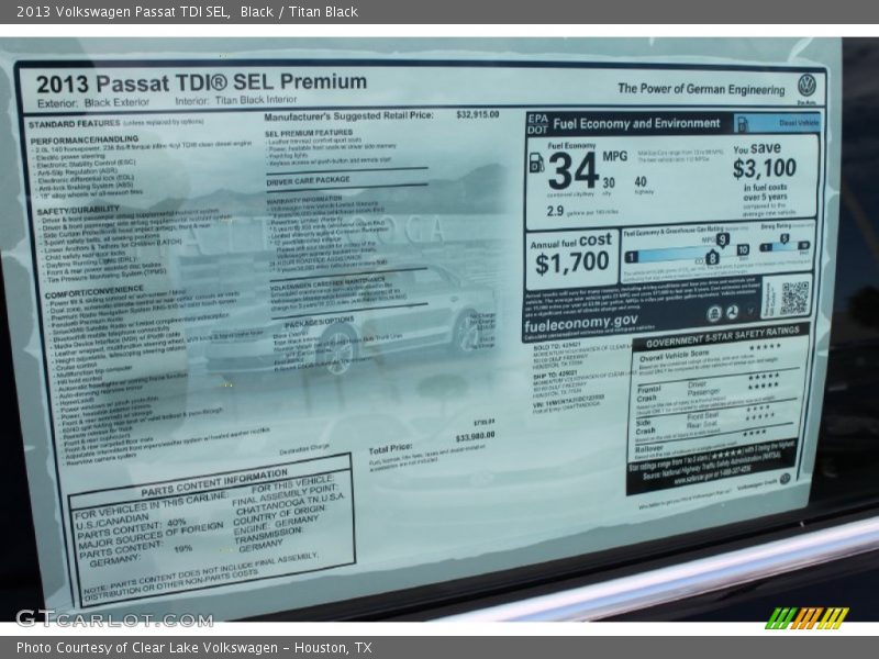 Black / Titan Black 2013 Volkswagen Passat TDI SEL