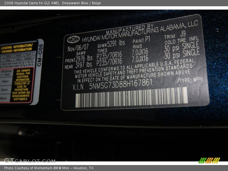 Deepwater Blue / Beige 2008 Hyundai Santa Fe GLS 4WD