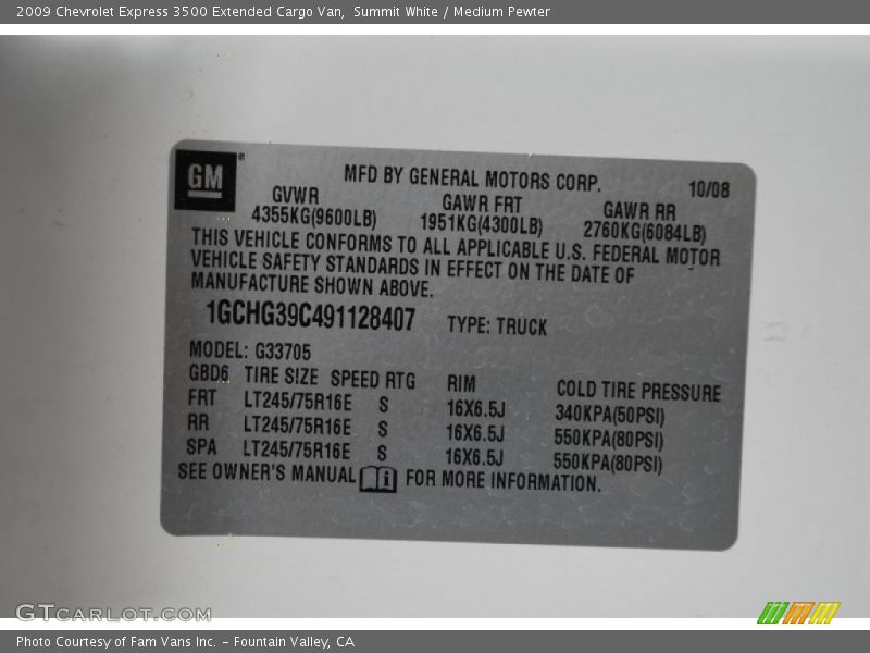 Summit White / Medium Pewter 2009 Chevrolet Express 3500 Extended Cargo Van