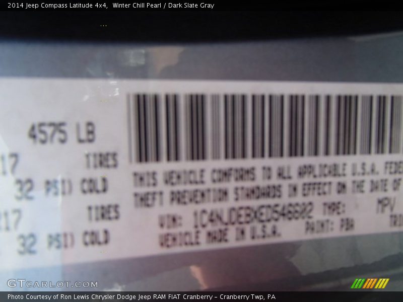 Winter Chill Pearl / Dark Slate Gray 2014 Jeep Compass Latitude 4x4