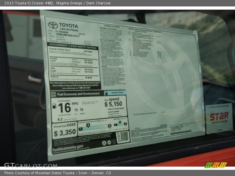 Magma Orange / Dark Charcoal 2013 Toyota FJ Cruiser 4WD