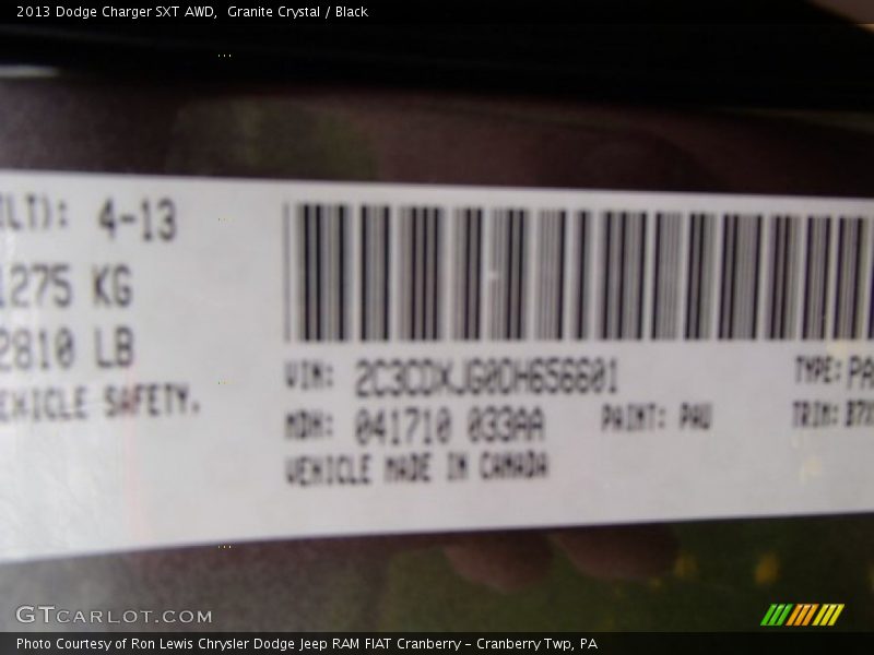 Granite Crystal / Black 2013 Dodge Charger SXT AWD