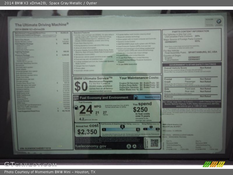  2014 X3 xDrive28i Window Sticker