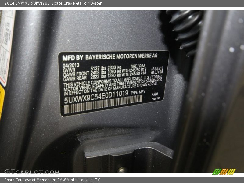 2014 X3 xDrive28i Space Gray Metallic Color Code A52