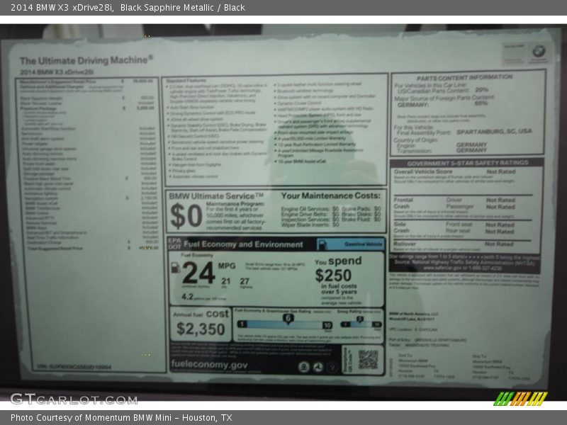  2014 X3 xDrive28i Window Sticker
