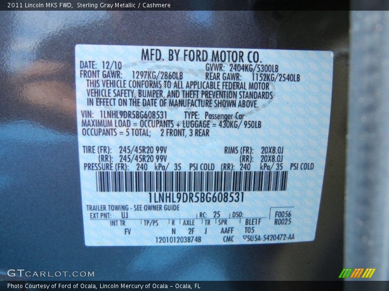 Sterling Gray Metallic / Cashmere 2011 Lincoln MKS FWD