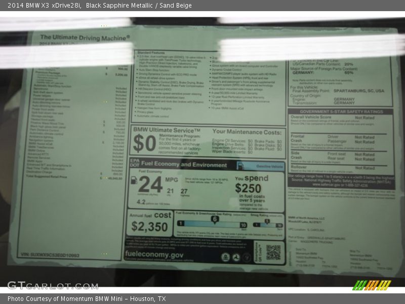  2014 X3 xDrive28i Window Sticker