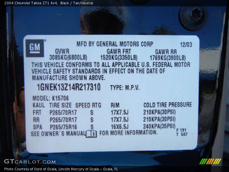 Black / Tan/Neutral 2004 Chevrolet Tahoe Z71 4x4