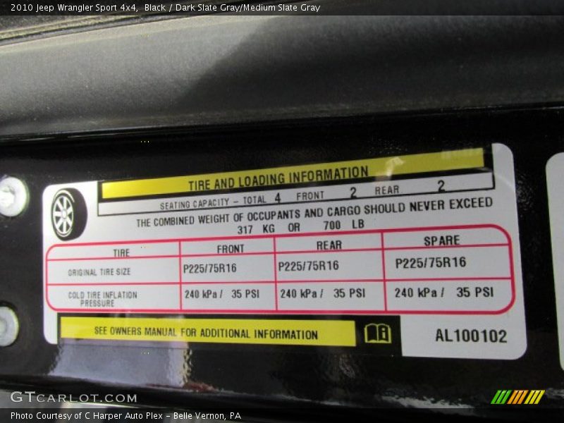 Black / Dark Slate Gray/Medium Slate Gray 2010 Jeep Wrangler Sport 4x4