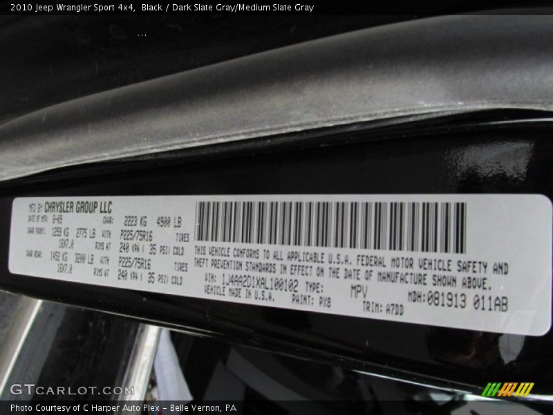 Black / Dark Slate Gray/Medium Slate Gray 2010 Jeep Wrangler Sport 4x4