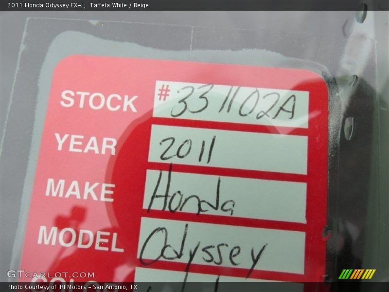 Taffeta White / Beige 2011 Honda Odyssey EX-L