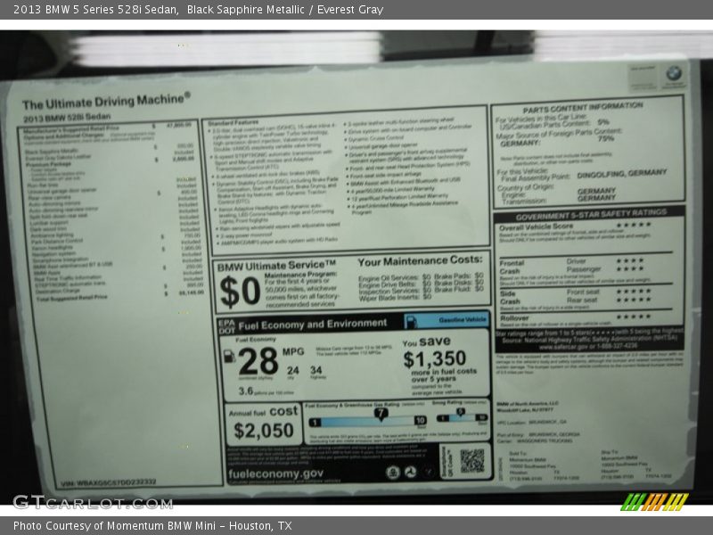 Black Sapphire Metallic / Everest Gray 2013 BMW 5 Series 528i Sedan