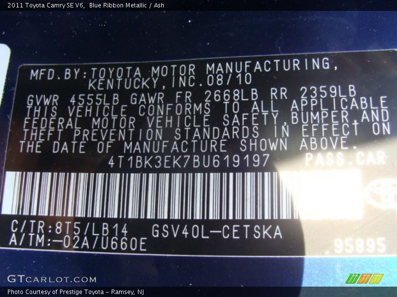 Blue Ribbon Metallic / Ash 2011 Toyota Camry SE V6