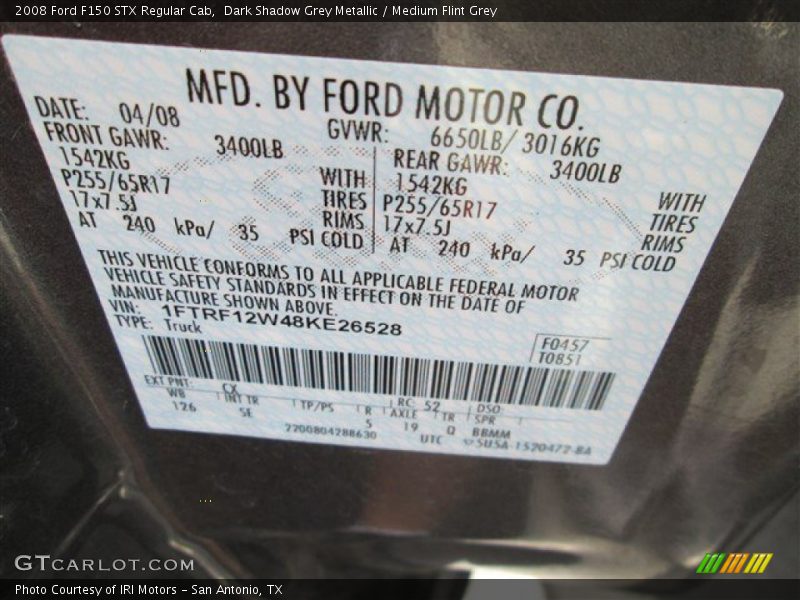 Dark Shadow Grey Metallic / Medium Flint Grey 2008 Ford F150 STX Regular Cab