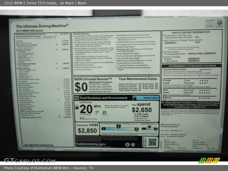 Jet Black / Black 2013 BMW 5 Series 550i Sedan