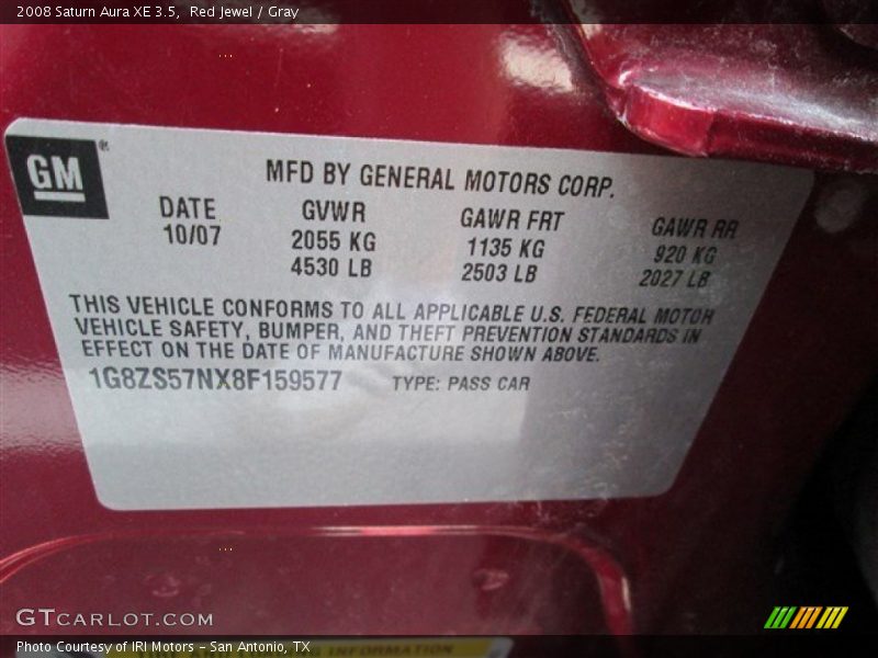 Red Jewel / Gray 2008 Saturn Aura XE 3.5